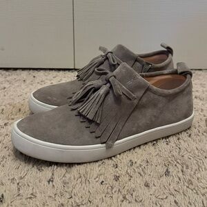 Kate Spade Lenna Suede Tassel Zip Side Sneakers Grey - Size 8